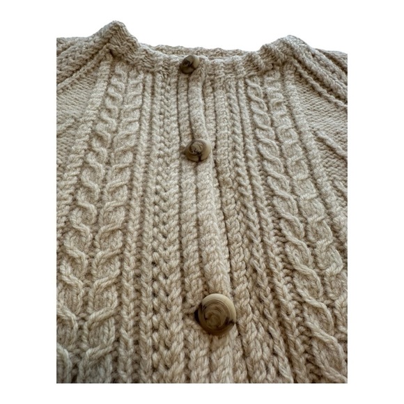 Handmade Cable Knit Wool Fisherman’s Sweater Button Front Cardigan - Size Large - Picture 4 of 10